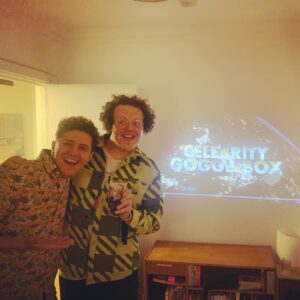 Dylan Llewellyn Instagram - My actual dream come true with my fave big boy @djllewellyn 💖 thank you @c4gogglebox for having #BigBoys on the pride special, you’ve given me the happiest moment of my career. Here’s to my forever role model, Caroline Aherne 💖 giz a ciggi 🏳️‍🌈 watch big boys all now @channel4