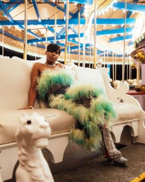 EJ Johnson Instagram - I personally curated both of my looks to fit the mystical and magical vibration of theme park. I brought high glamour and opulence to @sixflagsmagicmountain in this one of a kind @ysl gown and the @gucci and @versace look that gave a cotton candy fantasy 🍭 #ej30 #teamthis