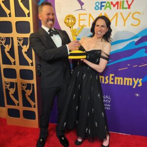 Eden Riegel Instagram - Also in 2023 I was nominated for a Children’s and Family Emmy for Outstanding Voice Direction for my work on #TheGhostsndMollyMcGee. My brother Sam Riegel (@ramsiegel) was nominated in the same category! Twice!! I didn’t win but at least I lost to Sam. I’m so proud of him and very happy a Riegel took home an Emmy. He has taught me everything and has guided me on my journey to becoming a voice director, so this outcome felt right!

Here’s some red carpet photos, including us fighting over a Lego Emmy. And my brother’s speech — he thanked me! 

The next morning we were off to the Bahamas to celebrate my son’s 10th birthday. It was a whirlwind weekend: two Emmy nights back-to-back, then suddenly: paradise! I celebrated with a number of varied beverages. 😂