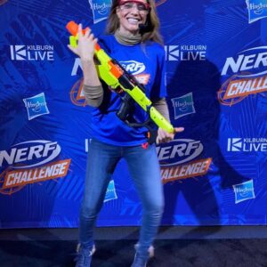 Eli Jane Instagram - #host #hosting @nerfchallenge  #nerfchallenge  #games #sports #laugh #blast #blasters @hasbro  @nerf #kilburn #live #nerf @gettyimages  @gettyentertainment @j_blakewhite @jzfish @vinnystyle @espo_photo @luigiskmz @bboyfantum @venumskmz @buscemi #shoes @motherdenim #jeans #denim @michaelstarsinc #gold #turtleneck neck @floyds99barbershop #hair #color