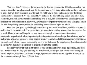 Elissa Slotkin Instagram - I had a chance to meet with Associated Students of Michigan State University President Emily Hoyumpa a few weeks back and we talked about the upcoming anniversary of the shooting. 

Ahead of tomorrow, I thought it was important to have her share some thoughts about what it’s been like to process and try to heal this past year. Swipe to read.