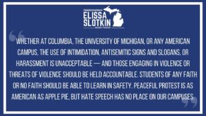 Elissa Slotkin Instagram - My statement on events on campus: