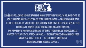 Elissa Slotkin Instagram - I’ve been following reports from the Middle East this evening. My statement: