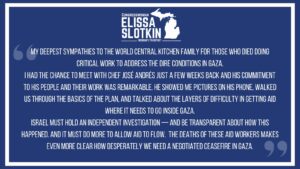 Elissa Slotkin Instagram - My statement on the @WCKitchen workers killed in Gaza: