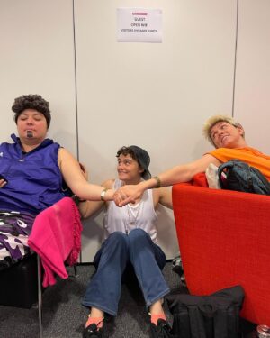 Elizabeth Ho Instagram - You want more? I’ll give you more @chriskirkpatrickmasmusical at Edinburgh fringe 😎

- hanging out at @bbcedfest dressing room
- boy band and all why do I look so swol?
- trauma bonding
- 😇 
- 👼 
- the fam
- hot donut balls 
- we started a bowling league
- golden girls
- strike