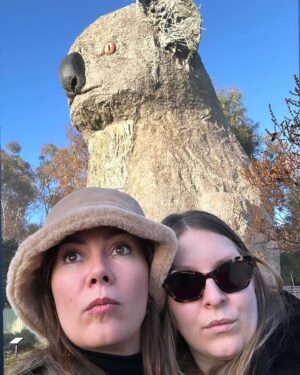 Ella Hooper Instagram - We think the giant koala might be an acid casualty. That intense but unfocused stare.. the fact birds are nesting in his ears. And just out of shot, across the road, just under the vacant jetstream of his gaze, is a free range turkey ranch. No shit. Those things are HUGE! 🦃 🐨 Thanks for a great night Horsham. Second last show with my love, my witchy sis, @melodyjanepool #regionaltour #giantkoala #hesseensomethingsman
