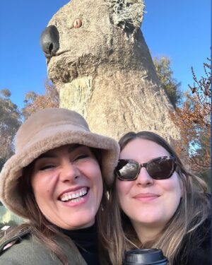 Ella Hooper Instagram - We think the giant koala might be an acid casualty. That intense but unfocused stare.. the fact birds are nesting in his ears. And just out of shot, across the road, just under the vacant jetstream of his gaze, is a free range turkey ranch. No shit. Those things are HUGE! 🦃 🐨 Thanks for a great night Horsham. Second last show with my love, my witchy sis, @melodyjanepool #regionaltour #giantkoala #hesseensomethingsman