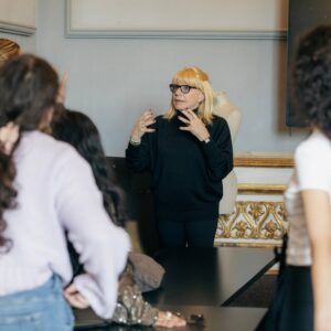Ellen Mirojnick Instagram - Acclaimed Costume Designer and mentor for the new edition of the Short Course in Costume Design Ellen Mirojnick met up with her students in the Blue room at Villa Favard.
 
In 2023, Mirojnick received recognition for her costume design in Christopher Nolan's Oppenheimer, for which she received a nomination for an Academy Award for Best Costume Design.