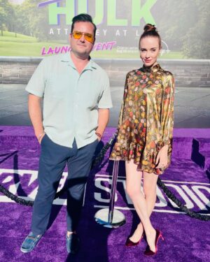 Elyse Levesque Instagram - Serving up Marvel Chic and supporting our best one @tatianamaslany as she absolutely (Hulk) SMASHES in the new She-Hulk. You’re gonna wanna watch this. It’s seriously fun. 💚 #proudparents 

And shout out to @maxmagpie for the best dress!