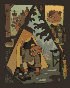 Ema Mlynarčíková Instagram - AT with @nepeteaa !! Rainy nights sound great but...🌲🌧️

#camping #furry #furryart #anthro #forest #cabincore