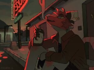 Ema Mlynarčíková Instagram - Long overdue trade of a very cool possum gal #furry #furryart #anthro #illustration #motel #aesthetic