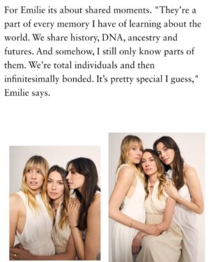 Emilie Cocquerel Instagram - "They’re a part of every memory I have of learning about the world. We share history, DNA, ancestry and futures. And somehow, I still only know parts of them. We’re total individuals and then infinitesimally bonded. It’s pretty special I guess" 🖤  thank you @russhmagazine and @cartier for letting us try put into words what it is to be sisters. Link in bio x