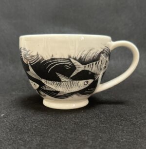 Emily Gravett Instagram - This is the second of my ‘matching’ cup and saucers. I showed you the other in yesterday’s post.
The cup on this one came out well, but I must’ve trimmed the saucer a bit thin and there’s a small crack by the foot. It’s a balancing act!! 
#potterylove #outofthekiln #porcelain #ceramicsart