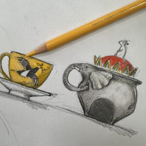 Emily Gravett Instagram - If I’m not making pots I’m doodling them!! 
#doodle #doodlesofinstagram #doodleart #elephant #magpie #pottery