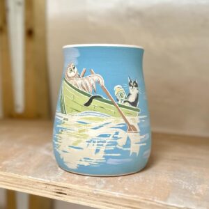 Emily Gravett Instagram - Im not sure what this is. Short vase? Brush pot? 
I’m still having problems throwing tall pots. 
I need more practice! That’s the great thing about pottery. You can just keep learning. #pottery #porcelain #ceramics #ceramicsart #theowlandthepussycat #potterylove