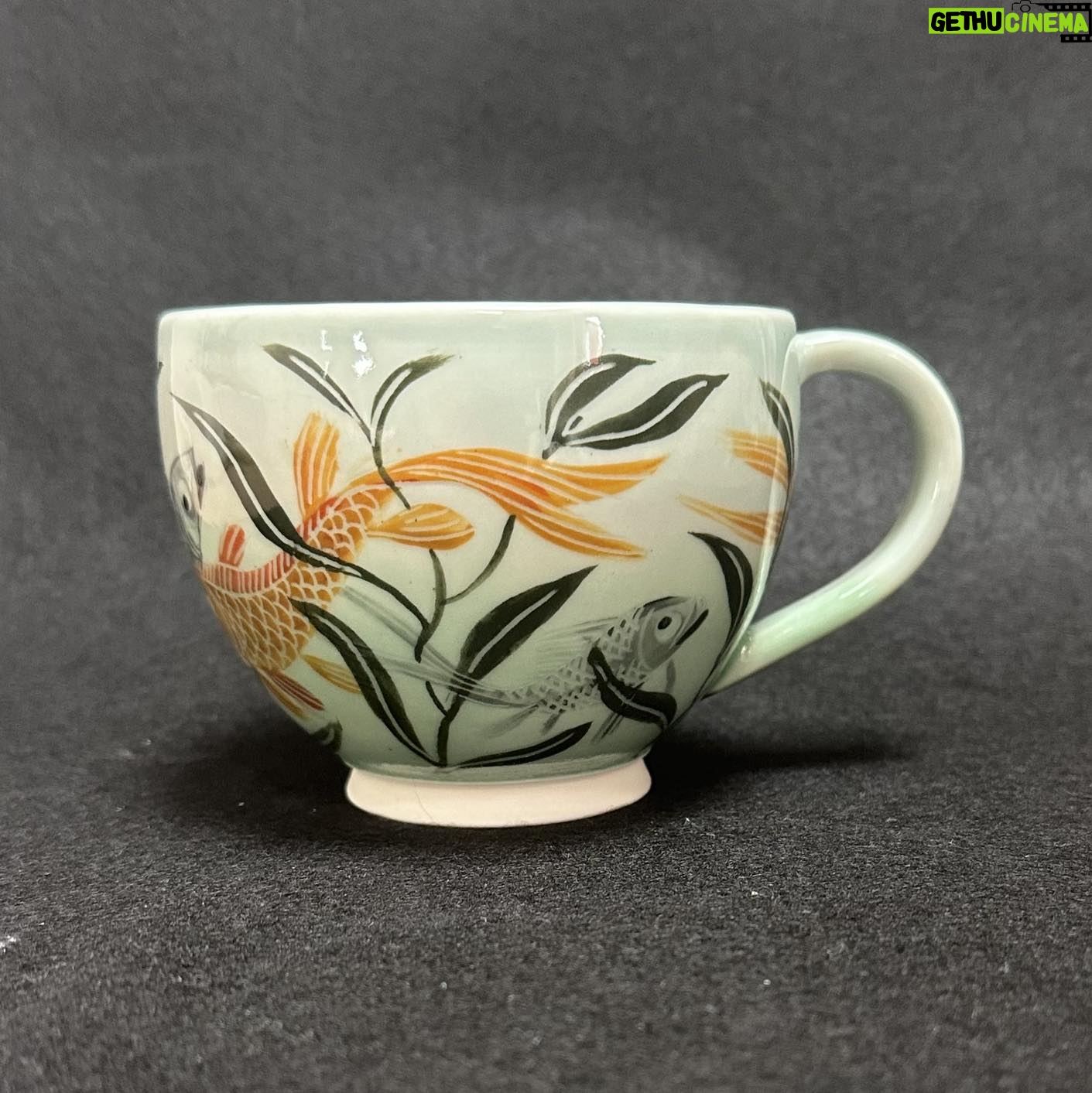 Emily Gravett - 1.8K Likes - I really wasnāt sure how this would work. If the fish would be visible, whether the greens would shade down in the way I wanted, so Iām pretty delighted with how it turned out. #ceramicsart #potterylove #porcelain #outofthekiln #teacupandsaucer