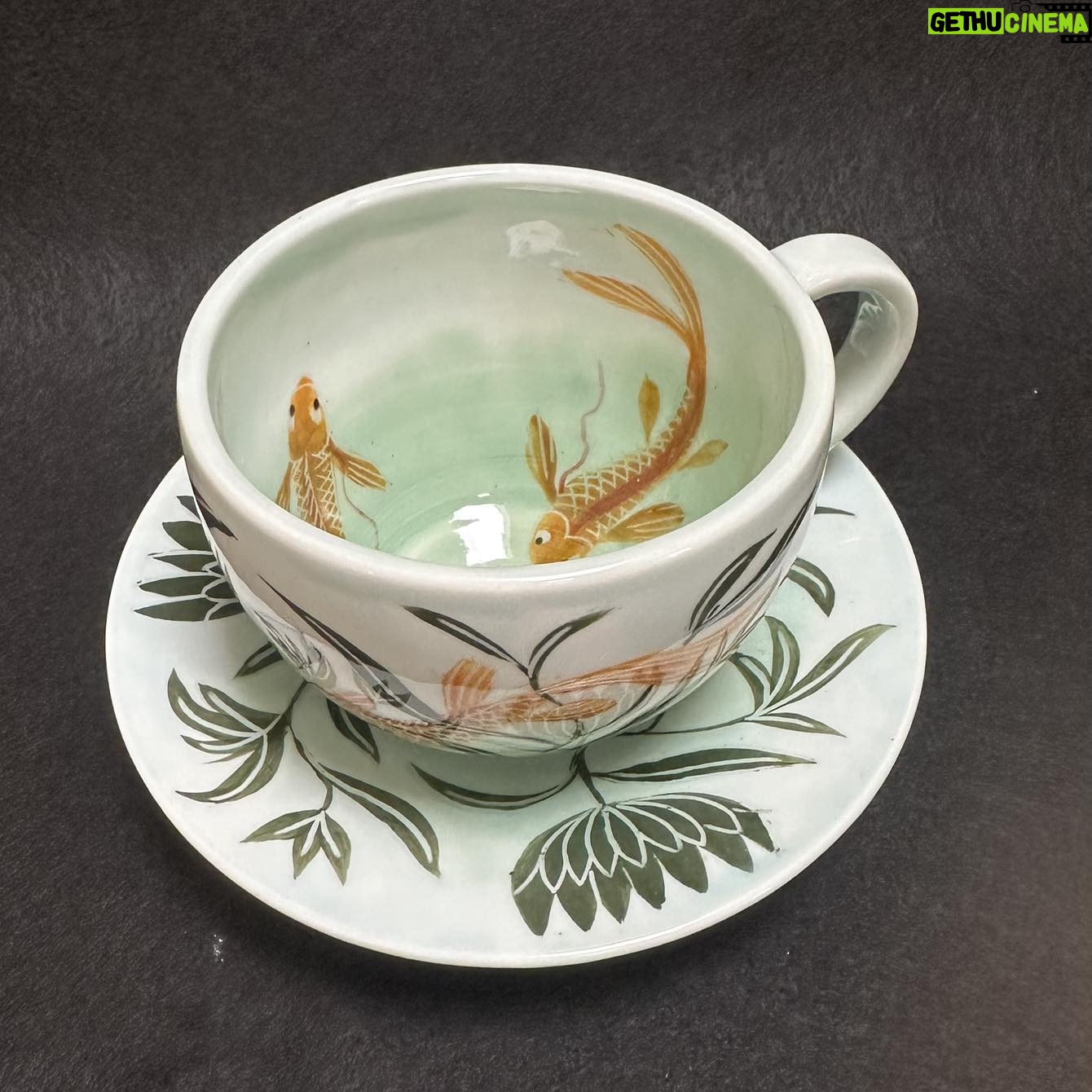 Emily Gravett - 1.8K Likes - I really wasnāt sure how this would work. If the fish would be visible, whether the greens would shade down in the way I wanted, so Iām pretty delighted with how it turned out. #ceramicsart #potterylove #porcelain #outofthekiln #teacupandsaucer