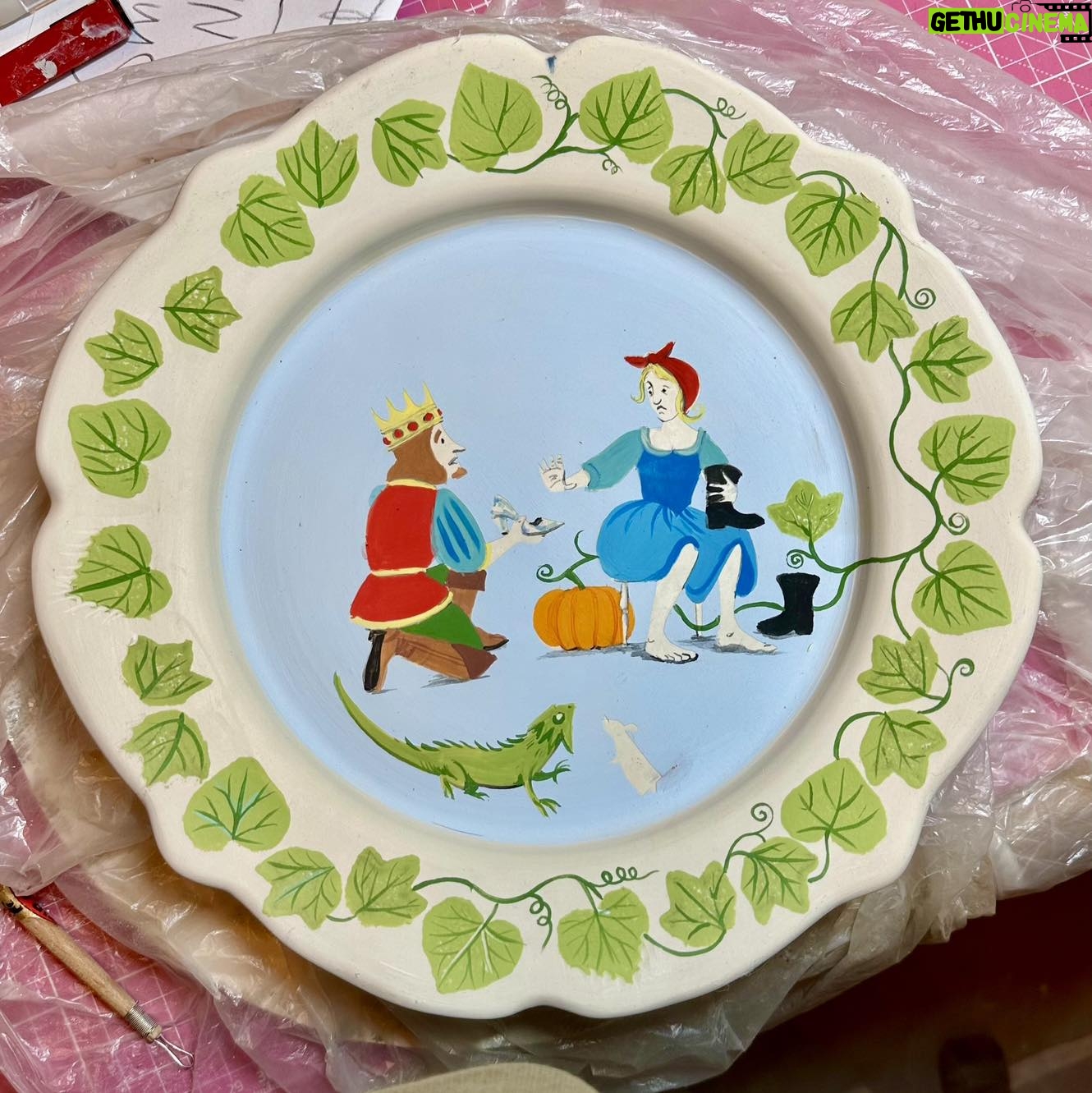 Emily Gravett - 1.4K Likes - Hereās another fairytale plate destined for my wall. If you scroll right you can see the process it went through from start to end- although I am toying with the idea of adding a bit of gold lustre sometime in the future⦠#fairytaleonaplate #potterylove #pottery #ceramicsart #cinderella