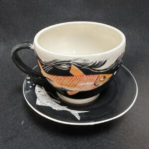 Emily Gravett Instagram - I thought I’d show you something out of my kiln each day this week. Here’s 1 of 2 cup and saucers I made to almost match (they’re the same colours) I’ll show you the other tomorrow  #outofthekiln #potterylove #porcelain