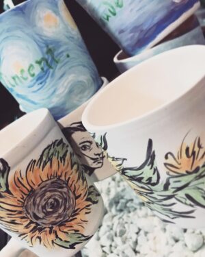 Emily Serpico Instagram - First time working with porcelain, I can’t wait to fire these guys ❤️🎨 #vincentvangogh #vangogh #dali #monet #salvadordali #claudemonet #ceramics #pottery #porcelain #porcelaincup