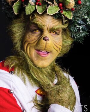 Emily Serpico Instagram - IMATS Atlanta 💚at @themakeuplight makeup applied by @docfx13 and I, hair done by me, costume and wreath made by @vixxenfx and modeled by @killingjokecosplay special thanks to @nixbodyart it was such a fun makeup  to do for the holidays!  #grinch #thegrinch #grinchmas2018 #rbfx #makeup #prostheticmakeup #grinchmakeup