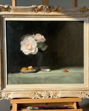 Emma Kathleen Hepburn Ferrer Instagram - ‘After the Party is Over (Still Life with Roses and Biscuits)’, 2014
Oil on Linen
44x55 cm
Framed
.
This piece is a study of the melancholy and solitude of celebration, executed as a Vanitas-reminiscent still life evoking the somberness or loneliness one feels when a party is over, particularly a party in the aftermath of which one is forced to reckon with projected social identities and constructions. The piece looks at themes such as decadence, consumption, and perishability. 
Now available through @saparcontemporary and purchasable through @artsy at link in bio!
#vanitas #stilllife #stilllifepainting #perishability #festivities #indulgence #loneliness #solitude #oilonlinen #oilpainter #oilpainting #painter #oilpaint #painting #paint
