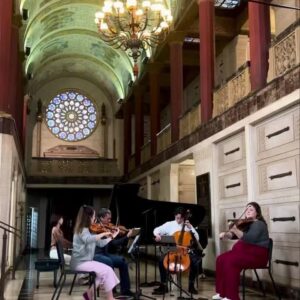 Eric Whitacre Instagram - Recording my string quintet arrangement of The Sacred Veil today with the spectacular
players of @salastinala. We are in Alta Dena’s gorgeous Mountain View Mausoleum, giving the morning a reverent and mystical atmosphere.