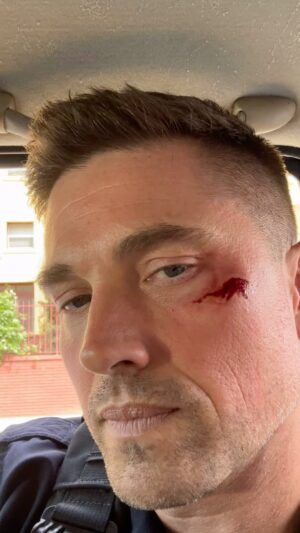 Eric Winter Instagram - Little BTS… had an accident on set! Nice work Judy 😜 #therookie #twomoreweeks #bradford