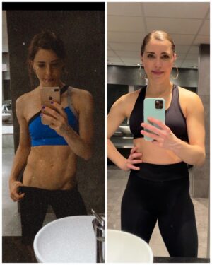 Erika Sanz Instagram - Nunca pensé que yo subiría un antes y después... pero he encontrado esta foto en la galería y he pensado wtf…😅

¿Menudo cambio eh? 

Siempre he sido musculosa y me encanta la definición, amo entrenar y amo el gimnasio, pero en este caso era por estrés y ansiedad. 😅

No dormir y comer poco es síntoma de que algo no va bien. Ni mucho ni poco, hay que comer lo que toca, permitiéndonos claro que sí, nuestros caprichos.😋

No volvernos locos y comer equilibrado (cada uno con sus decisiones). Saludable sí, pero sin obsesión por que también tiene un nombre, Ortorexia ¿Lo sabías?.

Conservaba músculo pero después de esto tb empecé a perderlo. 

Señor@s no somos máquinas y NO podemos con todo. 

#SelfCare
#CuidaTuRitmo