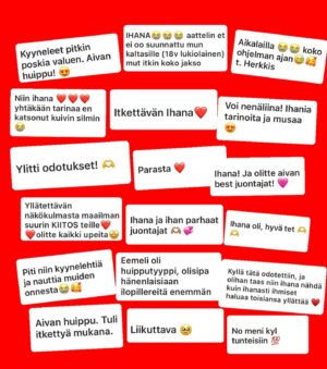 Ernest Lawson Instagram - En muista, että oisin kos-kaan saanu yhtä paljon positiivista palautetta mistään telkkariohjelmasta. (No tyyliin ehkä ekasta Putous-jaksostani sillon 80-luvulla) Tässä niistä vain murto-osa🥹❤️ 

Kiitos kun katsotte ja elätte niin vahvasti mukana. Tänään taas huippujakso tulossa: täydellisen aitoja ja valloittavia ihmisiä, superhyvää ja monipuolista musaa, eikä ihan pelkkää liikuttumista. Mutta sitäKIN!😂❤️
#mtvlove @mtv3suomi