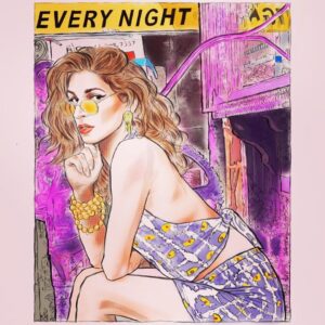 Eve Lindley Instagram - Ok so now me and Liz Taylor have one more thing in common: being drawn by @miriamcarothers 🖤 THANK YOU SO MUCH!! I am geeked with gratitude! Please check out this amazing artist’s work! Her recent show at @thnk1994 was EVERY LITTLE THING. Original photo and outfit by @stormritter 👾👩🏻‍🎤💅🏻☂️🎆🔮