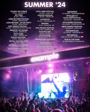 Example Instagram - When I signed my first record deal in 2005 I had no idea what I was getting into... fast forward almost 20 years... if you'd have told me my festival season would look like this ... extremely happy and proud.

Shout out my boy Micky Slim and the team at Wasserman (Alex, Dave & Ollie) and Joel at Seismic for all the hard work..

Where will I see ya ? Tag a friend below and also the name of festival of your choice and i'll pick people at random for some free guestlist.

E x