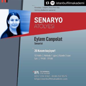 Eylem Canpolat Instagram - #Repost @istanbulfilmakademi with @get_repost
・・・
Karadayı, Kara Para Aşk ve Gümüş dizilerinin senaristi Eylem Canpolat ile Senaryo Atölyesi yeni dönemi 26 Kasım Salı günü başlıyor.
@eylemmmc
#senaryoatölyesi