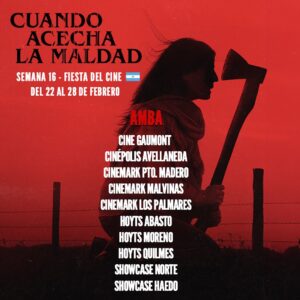 Ezequiel Rodríguez Instagram - 🪓🇦🇷🎉¡LA FIESTA DEL CINE! 
Del 22 al 28 de febrero disfruta #CALM por entradas a $1500.

🎟️Comprá tu entrada anticipadas (link en bio)

🇦🇷@cuandoacechalamaldad, una película de Demián Rugna @Demianrugna. 

🏆🇪🇸Ganadora MEJOR PELÍCULA en la competencia oficial de @sitgesfestival

🏆🏆🇲🇽Ganadora MEJOR PELÍCULA y PREMIOS DEL PÚBLICO en @morbidfest

🇺🇸Estrenada en Estados Unidos en 800 salas, ovacionada en su estreno mundial en tiff🇨🇦 y con exitosa participación en @Fantastic.Fest (Austin) y @BeyondFest (Los Angeles). 
Productores: Roxana Ramos @roxanaramos10, Fernando Diaz @fernandodiazcine 
Producida por @aramos_cine, @machacofilms y @shudder. 

Elenco: 
PEDRO,  Ezequiel Rodríguez @ezequielagustinrodriguez
JIMI,  Demián Salomón @demian.salomon
MIRTHA, Silvina Sabater @silvinasabater
SABRINA,  Virginia Garófalo @vir_garofalo
RUIZ,  Luis Ziembrowski @ziembro         
JAIR, Emilio Vodanovich @emilio.voda
SANTINO,  Marcelo Michinaux @marcelomichinaux
SARA, Paula Rubinsztein @paularubinsztein
JIMENA, Desirée Salgueiro  @desiree_salgueiro
LEO, Federico Liss @federico.liss
Niña llorona: Agustina Chiara Aguilera @locosdelaenzima

Distribuye: @bfargentina
Prensa: Raquel Flota @raquelflotta @agenciaraquelflotta
Redes: @francolovisolo

#CuandoAcechaLaMaldad #CALM #DemianRugna #AramosCine #MachachoFilms #Shudder #Terror #Cinedeterror #Cinedegenero #Cine #CineArgentino #Estreno