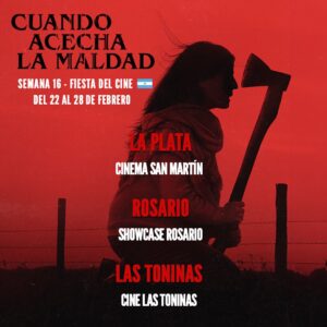 Ezequiel Rodríguez Instagram - 🪓🇦🇷🎉¡LA FIESTA DEL CINE! 
Del 22 al 28 de febrero disfruta #CALM por entradas a $1500.

🎟️Comprá tu entrada anticipadas (link en bio)

🇦🇷@cuandoacechalamaldad, una película de Demián Rugna @Demianrugna. 

🏆🇪🇸Ganadora MEJOR PELÍCULA en la competencia oficial de @sitgesfestival

🏆🏆🇲🇽Ganadora MEJOR PELÍCULA y PREMIOS DEL PÚBLICO en @morbidfest

🇺🇸Estrenada en Estados Unidos en 800 salas, ovacionada en su estreno mundial en tiff🇨🇦 y con exitosa participación en @Fantastic.Fest (Austin) y @BeyondFest (Los Angeles). 
Productores: Roxana Ramos @roxanaramos10, Fernando Diaz @fernandodiazcine 
Producida por @aramos_cine, @machacofilms y @shudder. 

Elenco: 
PEDRO,  Ezequiel Rodríguez @ezequielagustinrodriguez
JIMI,  Demián Salomón @demian.salomon
MIRTHA, Silvina Sabater @silvinasabater
SABRINA,  Virginia Garófalo @vir_garofalo
RUIZ,  Luis Ziembrowski @ziembro         
JAIR, Emilio Vodanovich @emilio.voda
SANTINO,  Marcelo Michinaux @marcelomichinaux
SARA, Paula Rubinsztein @paularubinsztein
JIMENA, Desirée Salgueiro  @desiree_salgueiro
LEO, Federico Liss @federico.liss
Niña llorona: Agustina Chiara Aguilera @locosdelaenzima

Distribuye: @bfargentina
Prensa: Raquel Flota @raquelflotta @agenciaraquelflotta
Redes: @francolovisolo

#CuandoAcechaLaMaldad #CALM #DemianRugna #AramosCine #MachachoFilms #Shudder #Terror #Cinedeterror #Cinedegenero #Cine #CineArgentino #Estreno