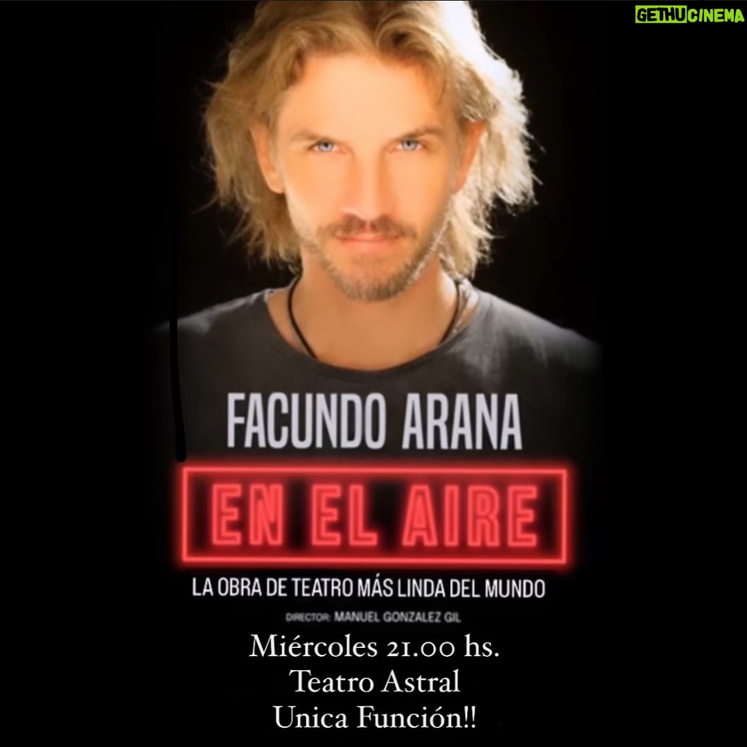 Facundo Arana - 1.3K Likes - Y llega finalmente el 24… “En el Aire” me sigue maravillando. Este Miércoles vamos a hacer esa función que hubo que suspender en Marzo.. Se voló el tiempo!
Aún quedan entradas en @plateanet y en la boletería del @teatroastralok .. Si no la vieron.. acepten mi propia recomendación:
No se la Pierdan!!