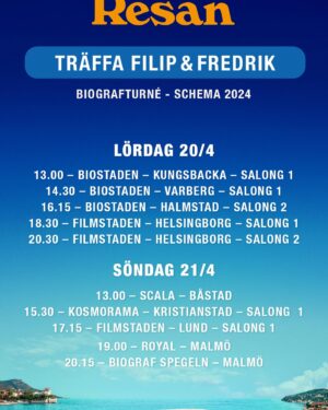 Filip Hammar Instagram - I går fick Kronprinsessan och Prins Daniel träffa Sveriges just nu i särklass största filmstjärnor. De såg ”Den Sista Resan” tillsammans och njöt sen av en lång, uppsluppen middag på Haga Slott. Skratten haglade och pappa levererade stories som i fornstora dar. I helgen fortsätter denna ofattbara och osannolika resa. Kom och träffa mig och Fredrik i nån av städerna vi besöker. Swipa för schema!