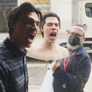 Finn Wittrock Instagram - Need a fake head? I’ll get you a fake head. That’s Mike Mekash, one of the best makeup artists in the business, who helped design a Finn Wittrock face that @praisethelourd could do real dental work on. The people behind the scenes of this show really are the unsung heroes, true artists and thoroughly solid people. @ahsfx Watch tonight!