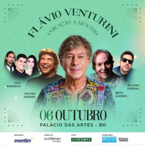 Flávio Venturini Instagram - Time de convidados completo.
Marque aquela pessoal especial que não pode perder esse show em BH 06 de outubro no Palácio das Artes. 
Ingressos no link da Bio.