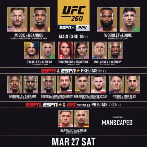Forrest Griffin Instagram - @ufc @ufc.260 I know your supposed to mark these fight cards  with who you think is going to win, but I’d rather mark them with who I’d rather have a beer with