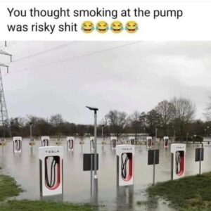 Forrest Griffin Instagram - I’d still charge there! Doesn’t water just make it charge faster? ⚡️😂 #tesla #charge #electric #electriccars #flood #electricity