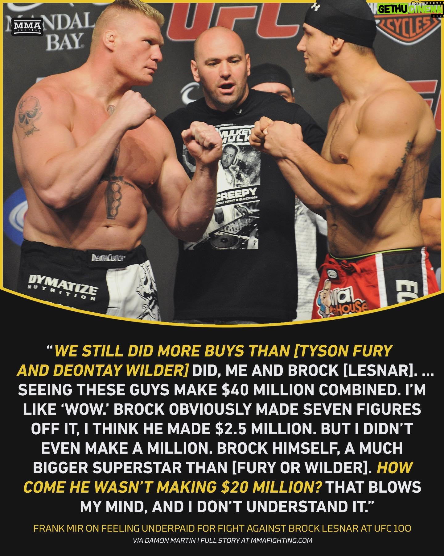 Frank Mir - 7.7K Likes - Frank Mir didn’t realize how drastically underpaid he was for fighting Brock Lesnar at UFC 100