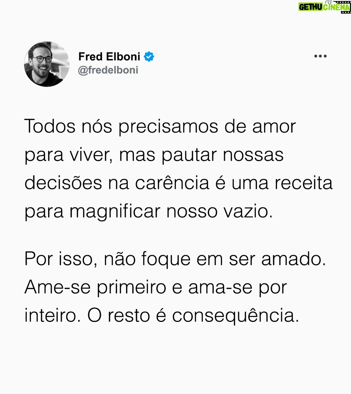 Fred Elboni - 23K Likes - Se focar na carência, o amor-próprio dá adeus.