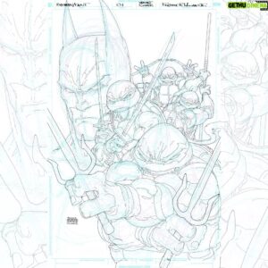 Freddie Williams II Instagram - It's TURTLE THURSDAY! Ink wash Batman/TMNT Issue 1 variant cover for the original crossover series, included here is the layout sketch and breakdown inks.