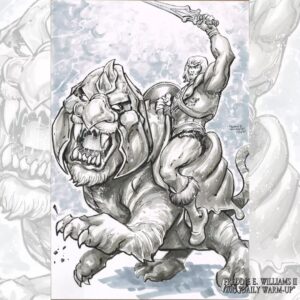 Freddie Williams II Instagram - Heman & Battlecat ink wash warm up (2015)
