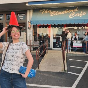 Gabriella Graves Instagram - Got to visit the iconic Bluebird Cafe in Nashville last weekend! I dream of someday playing at this amazing venue 🐦🎶
.
The third slide is a dare I was given by the security guard to wear the musical cone hat 🤪
