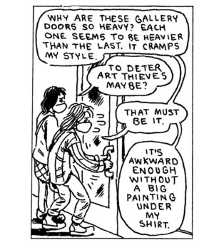 Gabrielle Bell Instagram - This is a comic I drew about @angelafanche around four years ago, and is now part of the exciting new anthology Peep Magazine, published by @wearebraindead, edited by @samharkham and @wei_ss_man.
Angela also is publishing an exciting new anthology, coming out soon, called Bernadette, which I also have a comic in, but I will save the details on that for another post.
