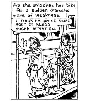 Gabrielle Bell Instagram - This is a comic I drew about @angelafanche around four years ago, and is now part of the exciting new anthology Peep Magazine, published by @wearebraindead, edited by @samharkham and @wei_ss_man.
Angela also is publishing an exciting new anthology, coming out soon, called Bernadette, which I also have a comic in, but I will save the details on that for another post.
