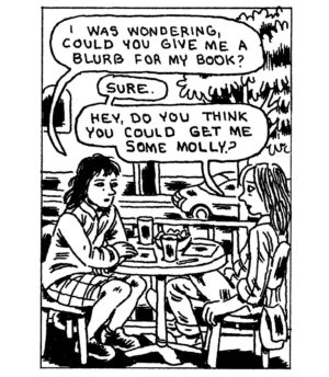 Gabrielle Bell Instagram - This is a comic I drew about @angelafanche around four years ago, and is now part of the exciting new anthology Peep Magazine, published by @wearebraindead, edited by @samharkham and @wei_ss_man.
Angela also is publishing an exciting new anthology, coming out soon, called Bernadette, which I also have a comic in, but I will save the details on that for another post.