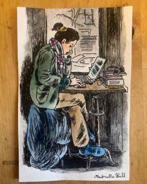 Gabrielle Bell Instagram - I’m selling the drawings from the @drawings_in_cafes site on EBay, more or less in the order of which they’re posted. I’ll post a new one when the previous one is sold, or not sold. Starting at 100$. The link is in the bio, or cut and paste: https://tinyurl.com/56u288ae